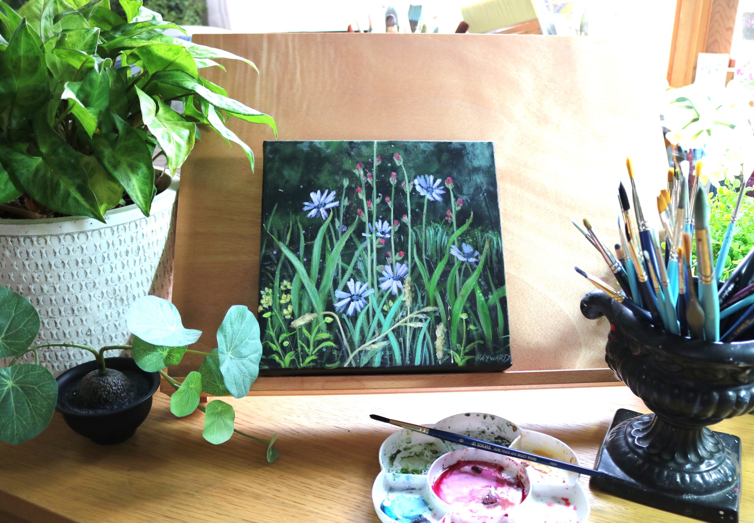 Acrylic on canvas, botanical flower art